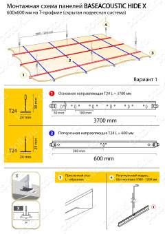 Схема Панелей BaseAcoustic Hide X (скрытая система) 600х600 мм (вариант_1)